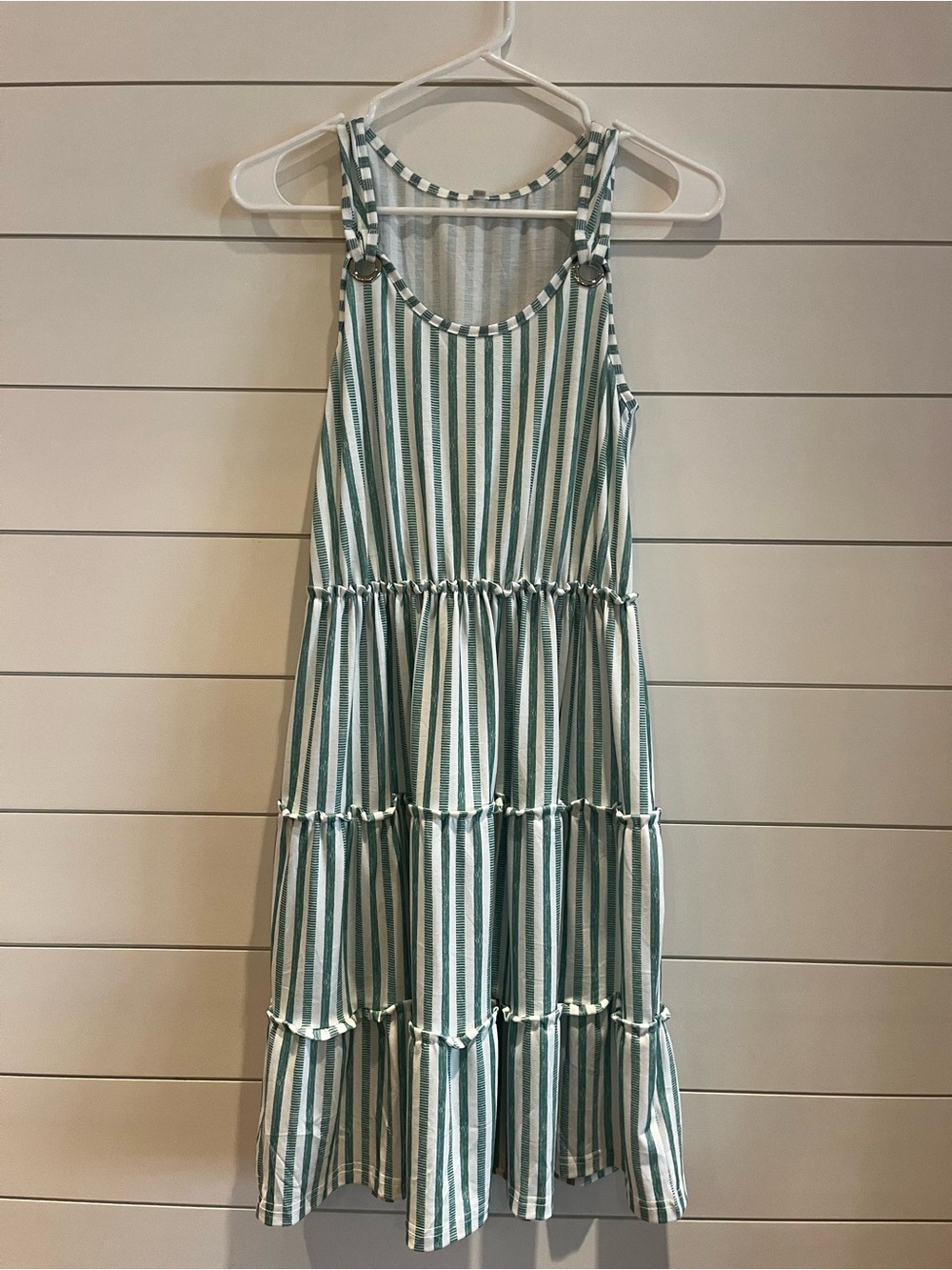 Women’s Green and White Stripe Tiered Dress